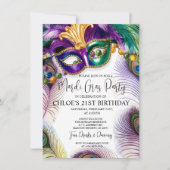 Pauw veren masker Mardi Gras Masquerade Party Kaart (Voorkant)