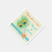 Pauw veren met oranje juweel hart bruiloft servet (Hoek)