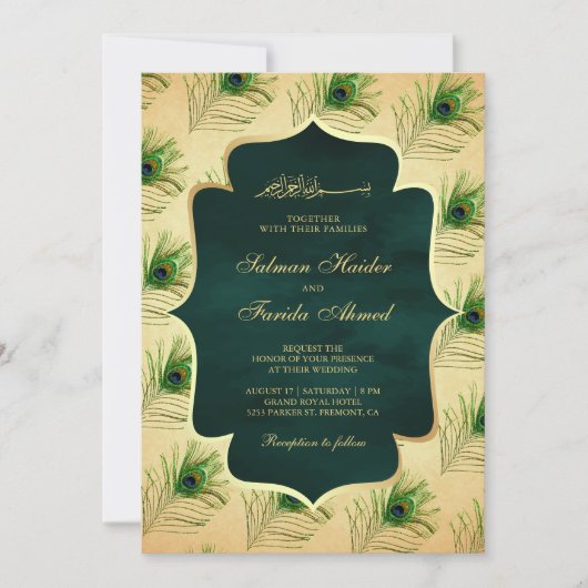  pauw veren moslim bruiloft kaart (Voorkant)