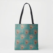 Pauw veren patroon blauwgroen goud elegant tote bag (Voorkant)