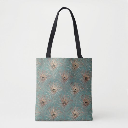 Pauw veren patroon blauwgroen goud elegant tote bag (Voorkant)
