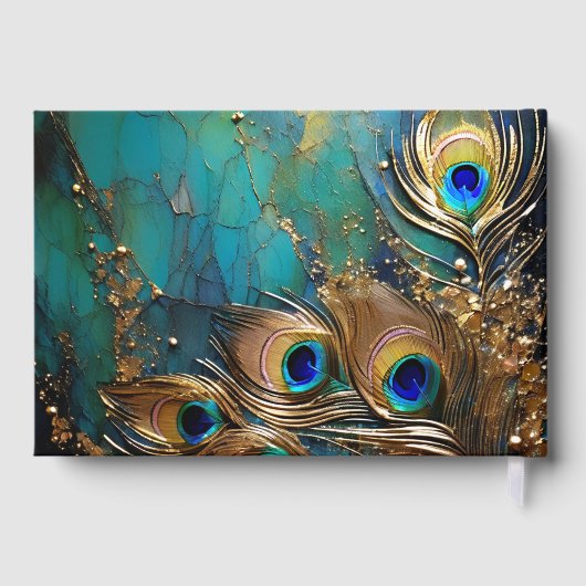 Pauw veren pluim gouden folie verstrooiing gemarme gastenboek (Achterkant)