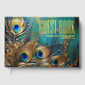 Pauw veren pluim gouden folie verstrooiing gemarme gastenboek (Voorkant)