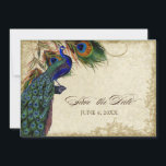 Pauw & Veren Save the Date Theekleurig<br><div class="desc">PAPIERKEUZE: Dit wordt getoond op "basic paper", een andere goede keuze zou "metallic ice" zijn, wat een schone witte, parelmoerachtige glanzende oppervlakte heeft. Het zou ook mooi zijn op "Champagne Metallic" linnen, vilt of een van de andere keuzes. KLEURENPALET: aqua blauw, tan, crème koningsblauw, groen en roest. ONTWERP: Deze antiek...</div>