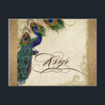 Pauw & Veren Vintage Gouden Look Damast Krulpatroo Uitnodiging Briefkaart<br><div class="desc">PAPIER SELECTIE: De ansichtkaarten worden gedrukt op een zeer mooie, dikke kartonnen kaart die aan de voorkant glanzend is en aan de achterkant mat. KLEURENPALET: goud metaal, tan, crème koningsblauw, groen en roest. ONTWERP: Bijpassende RSVP-antwoordkaart. Er is een met de hand geschreven kalligrafieklettertype RSVP op de voorkant van dit ontwerp....</div>