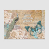 pauw vlinder kant ephemera roos chic tissuepapier (Voorkant)