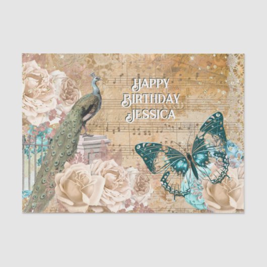  pauw vlinder kant ephemera roos chic tissuepapier (Voorkant)