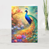 Pauw Vogel 100 met bloemen Kaart (Voorkant)