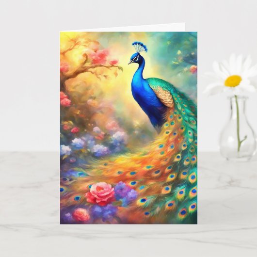 Pauw Vogel 100 met bloemen Kaart (Kleine Plant)