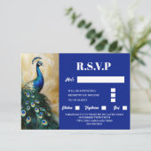 Pauw vogel luxe 3D blauw smaragdgroen rsvp Kaartje (Staand voorkant)