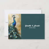 Pauw vogel luxe 3D donker blauwgroen smaragd rsvp (Achterkant)