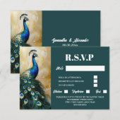 Pauw vogel luxe 3D donker blauwgroen smaragd rsvp (Voorkant / Achterkant)