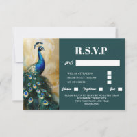 Pauw vogel luxe 3D donker blauwgroen smaragd rsvp