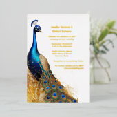Pauw vogel luxe goud blauw smaragd groen real folie uitnodiging (Staand Voorkant)