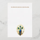 Pauw vogel luxe goud blauw smaragd groen real folie uitnodiging (Achterkant)