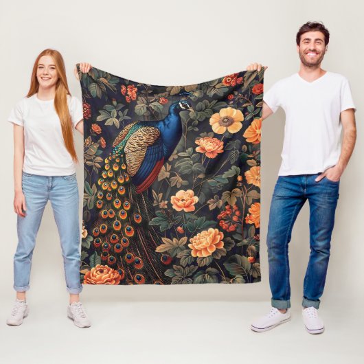 Pauw Vogel Vintage Patroon Bos Fleece Deken (In situ)