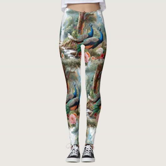 Pauw vogels in het bos leggings (Voorkant)