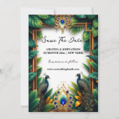 Pauw vogels luxe veren tropische outdoor save the date (Voorkant)