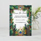 Pauw vogels luxe veren tropische outdoor save the date (Staand voorkant)