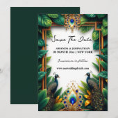Pauw vogels luxe veren tropische outdoor save the date (Voorkant / Achterkant)