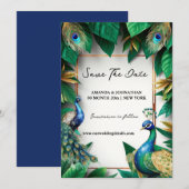Pauw vogels luxe vogelveren elegant save the date (Voorkant / Achterkant)