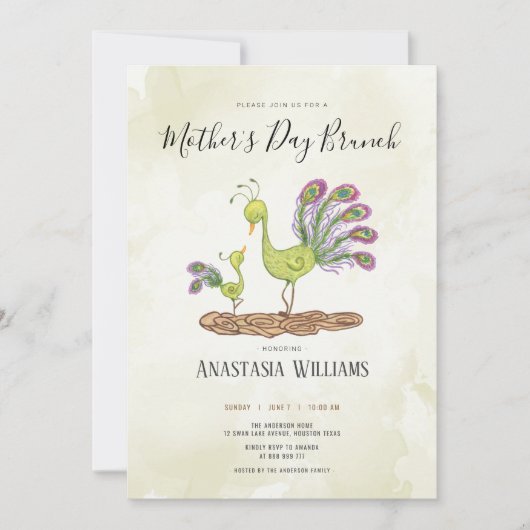 Pauw waterverf moederdag brunch kaart (Voorkant)