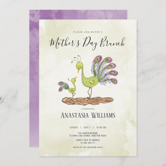 Pauw waterverf moederdag brunch kaart (Voorkant / Achterkant)