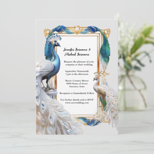 Pauw wit blauwgroen art nouveau decoratief lijst kaart (Staand voorkant)