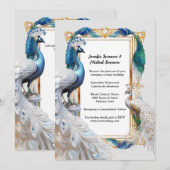 Pauw wit blauwgroen art nouveau decoratief lijst kaart (Voorkant / Achterkant)