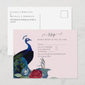 Pauwblauw Bourgondië Winter Herfst Bruiloft Briefkaart (Voorkant / Achterkant)