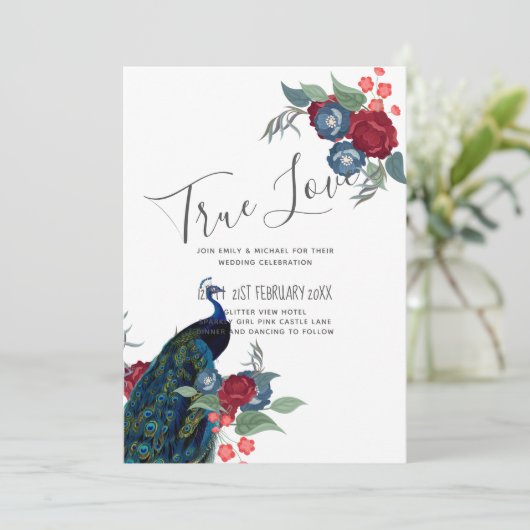 Pauwblauw Bourgondië Winter Herfst Bruiloft Budget (Staand voorkant)