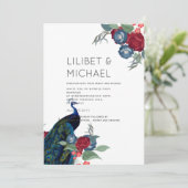 Pauwblauw Bourgondië Winter Herfst Bruiloft Budget Kaart (Staand voorkant)