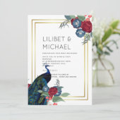 Pauwblauw Bourgondië Winter Herfst Bruiloft Kaart (Staand voorkant)