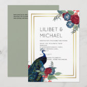 Pauwblauw Bourgondië Winter Herfst Bruiloft Kaart (Voorkant / Achterkant)