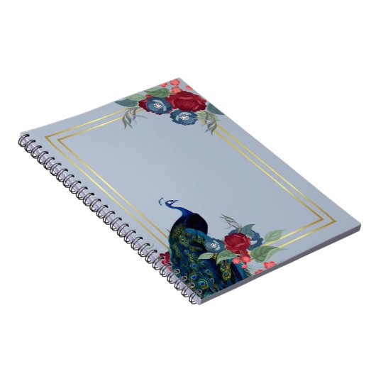 Pauwblauw Bourgondië Winter Herfst Bruiloft Notitieboek (Rechterzijde)