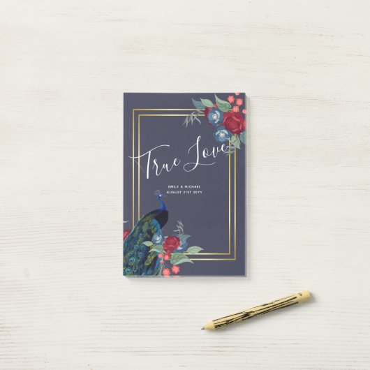 Pauwblauw Bourgondië Winter Herfst Bruiloft Post-it® Notes (Op bureau)