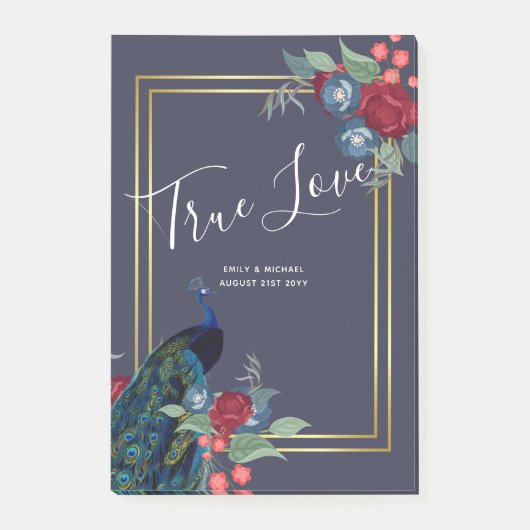 Pauwblauw Bourgondië Winter Herfst Bruiloft Post-it® Notes (Voorkant)