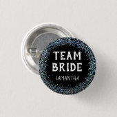 Pauwblauw Glitter Bruidsnaam Team Zwart Ronde Button 3,2 Cm (Voorkant /achterkant)