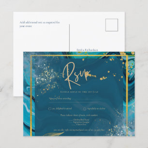 Pauwblauw Goud INK Abstract Trouwen Briefkaart