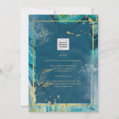 Pauwblauw Goud INK Abstract Trouwen  Kaart (Achterkant)