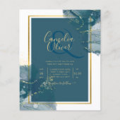 Pauwblauw Gouden Alcohol INK Chic Trouw Uitnodigin Flyer (Voorkant)