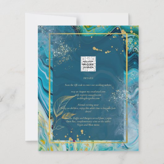 Pauwblauw Gouden INK Abstracte Trouw (Achterkant)