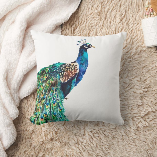Pauwblauw Groenblauw Vogel Wit Kussen (Deken)