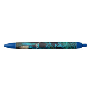 Pauwblauw & groene moderne elegante aangepaste naa blauwe inkt pen