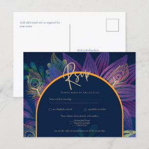 Pauwblauw Juweeltonen Bloemig Goud Tekst Trouw Briefkaart