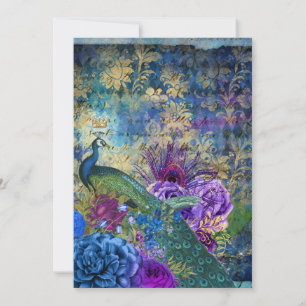 Pauwblauw Paarse Abstracte Gouden Bruiloft Kaart