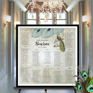 Pauwblauw Zilveren Zitplaatskaart 12 Tafels Poster