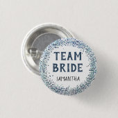 Pauwblauwe Glitter Bruidsnaam Team Ronde Button 3,2 Cm (Voorkant /achterkant)