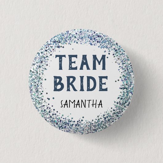 Pauwblauwe Glitter Bruidsnaam Team Ronde Button 3,2 Cm (Voorkant)
