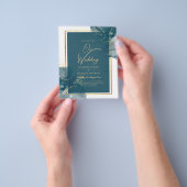 Pauwblauwe Gouden Alcohol INK Chic Trouw Uitnodigi Flyer (Hand)